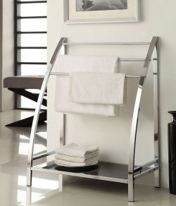 Jerrick Chrome Metal Towel Rack And Tempered Black Glass Shelf
