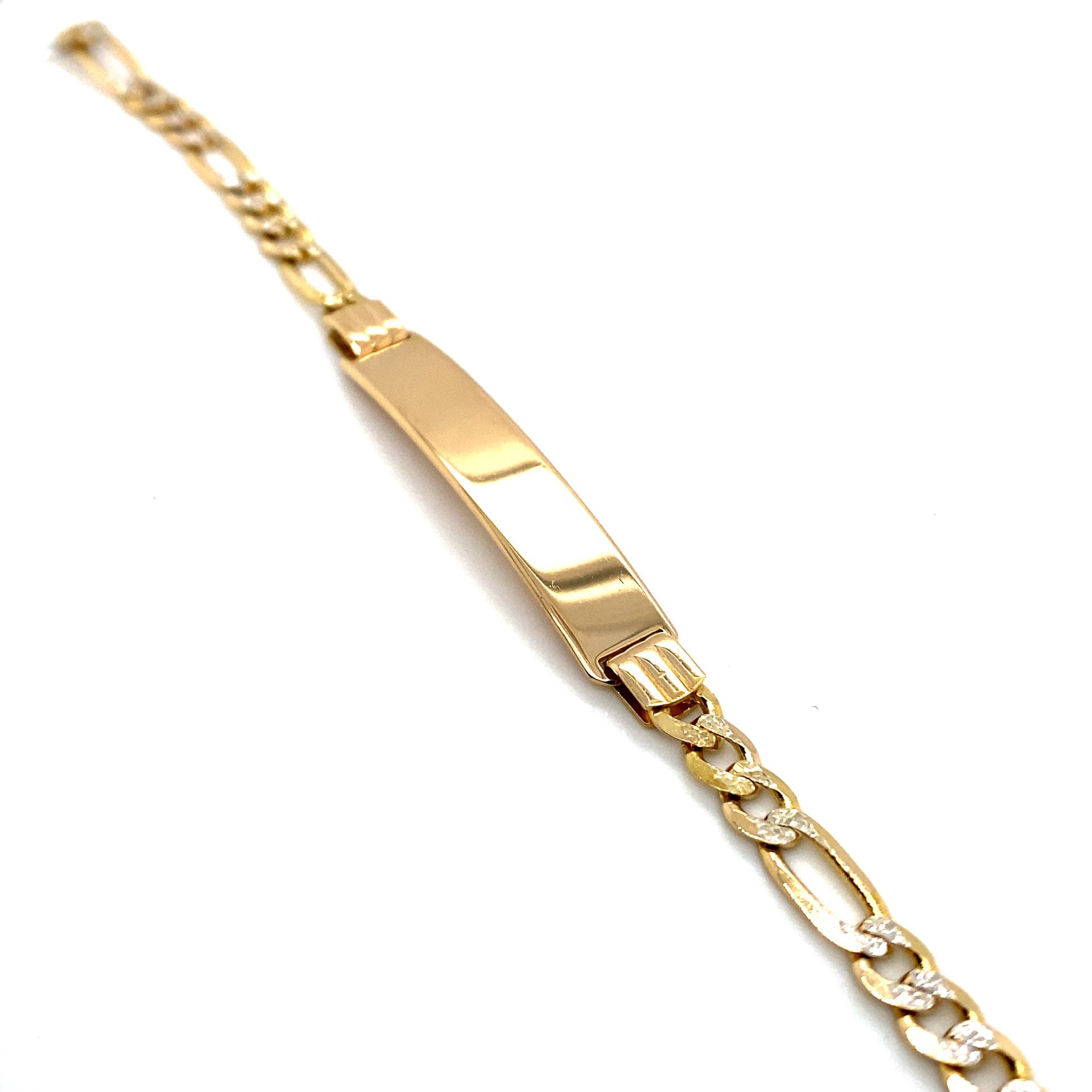 14k Gold ID Bracelet Diamond Cut Figaro 7” 7.5G  120010 12
