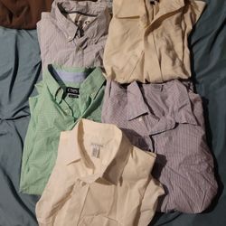 5 Men's LARGE POLOS (1 SHORT SLEEVE, 4 LONG SLEEVES)