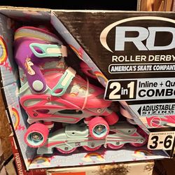 Roller Derby Unicorn 2-in-1 Roller and Inline Adjustable Skates (Size 3-6)