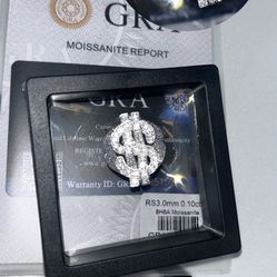Money Sign $ Ring Silver Vvs & Silver Moissanite 