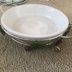 Pie Plate Or Casserole Dish With Metal. Wine Motif Holder