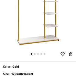 Clothing rack with storage shelves