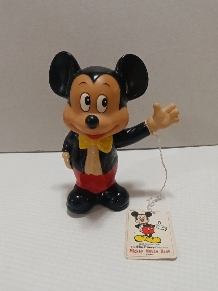 Mickey Mouse Vintage Plastic Coin Bank 1970s 5.5 Inches