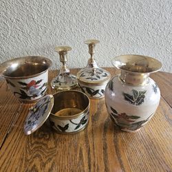 Brass and Ceramic holiday set