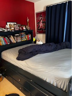 Storage bed with drawers and desk