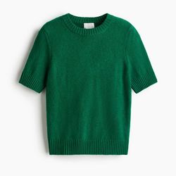 H&M Green Knit Ribbed Short Sleeve Sweater Business Office Workwear