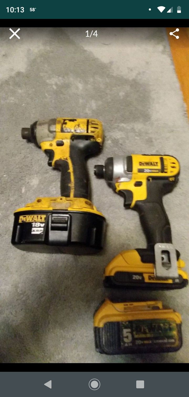 2 dewalt impact drills and extra battery