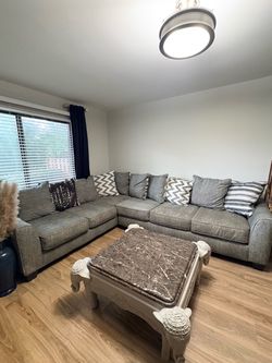 Gray Fabric L-Shaped Sectional Sofa