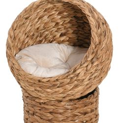 Elevated Wicker Cat Bed~NEW~ w Egg Chair Design Brown~Nestique 20.5”~Pawhut