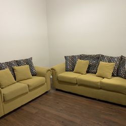 Yellow Sofa & Loveseat Set – Clean, Comfortable, Includes All Pillows