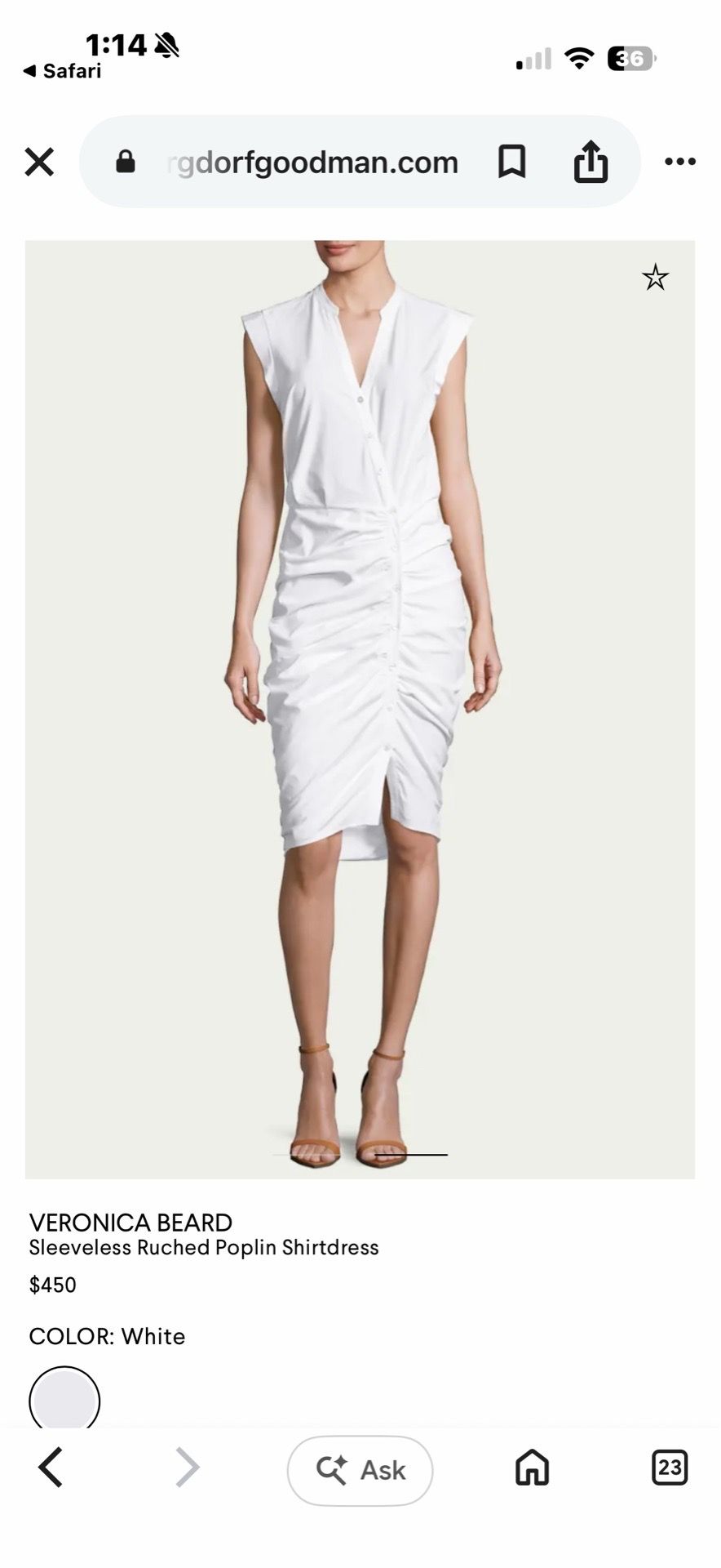 Veronica Beard Veronica Beard White Ruched Poplin Midi Skirt Dress