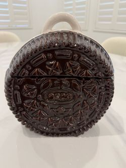 VINTAGE LARGE BROWN POTTERY OREO COOKIE JAR MISSPELLED OERO USA