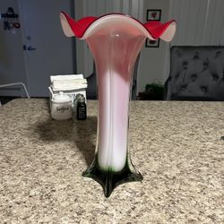 Red, White And Green Blown Glass Vase