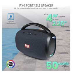 FOL  Multi-Function Connectivity: Offers Bluetooth, USB, TF card, FM radio, AUX input, LED lights, and battery-powered operation.