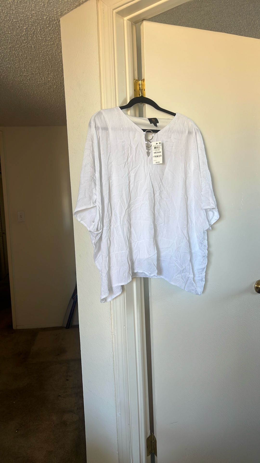 White Tunic, With Silver Metallic Stripes