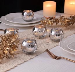 WGVI 6 Pcs Silver Speckled Glass Tea Light Votive Candle Holders, Width 3", Height 2.5", Small Globe Bubble Bowl Round Vase, Mercury Votive Tabletop D