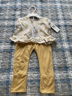 Baby Outfit with Floral Top and Yellow Pants