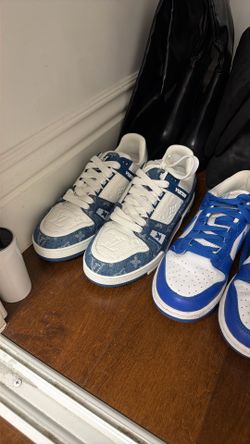Blue Louis Vuitton, Blue Dunks ,Birkenstocks, White I’ve Skates ,black Timberland , Balenciga ,kith Shoes