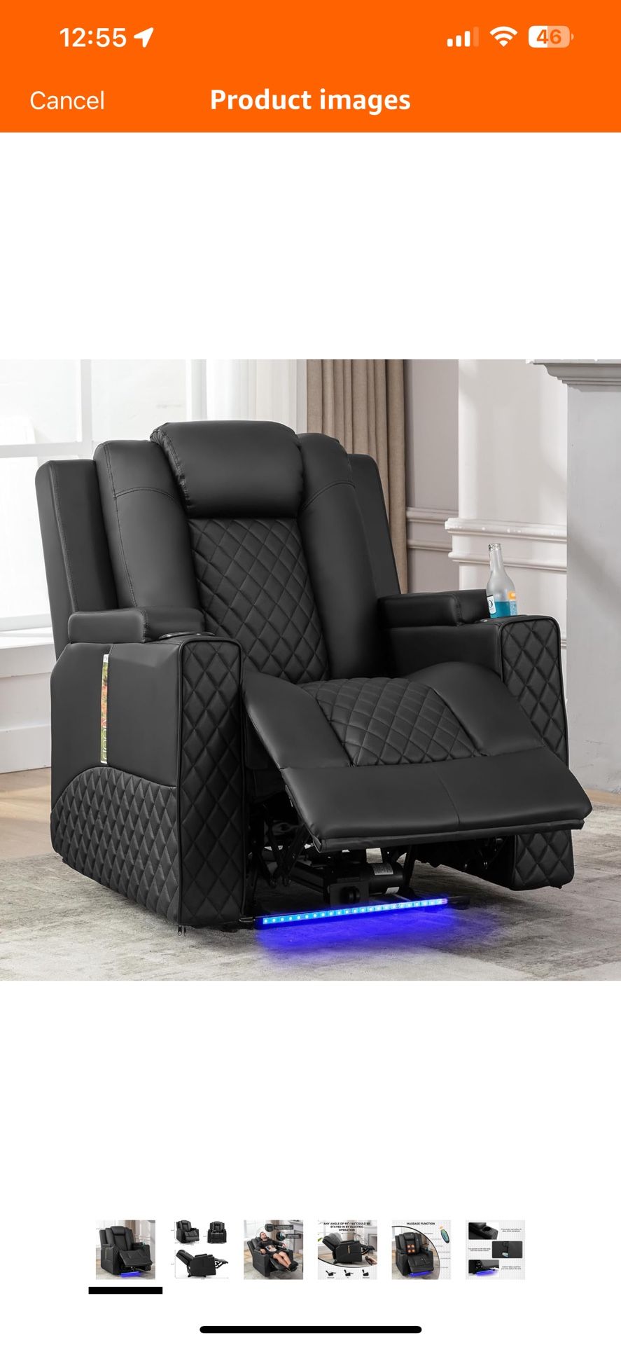 Power Recliner Chair, PU Leather Electric Vibration Massage Recliner Sofa, Black