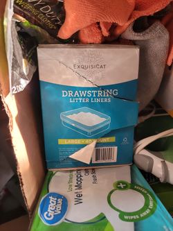 Drawstring litter box liner