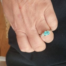 925 Silver Blue Zircon, Petite, OR Paraiba Tourmaline 1 CT Oval Stone  With 2 Trillion Sides, Sz 5