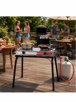 XtremepowerUS Double Burner Propane Stove, 25,516 BTU Outdoor Gas Cooktop with Detachable Legs, Portable Camping Stove for Cookouts, Picnics, Tailgati