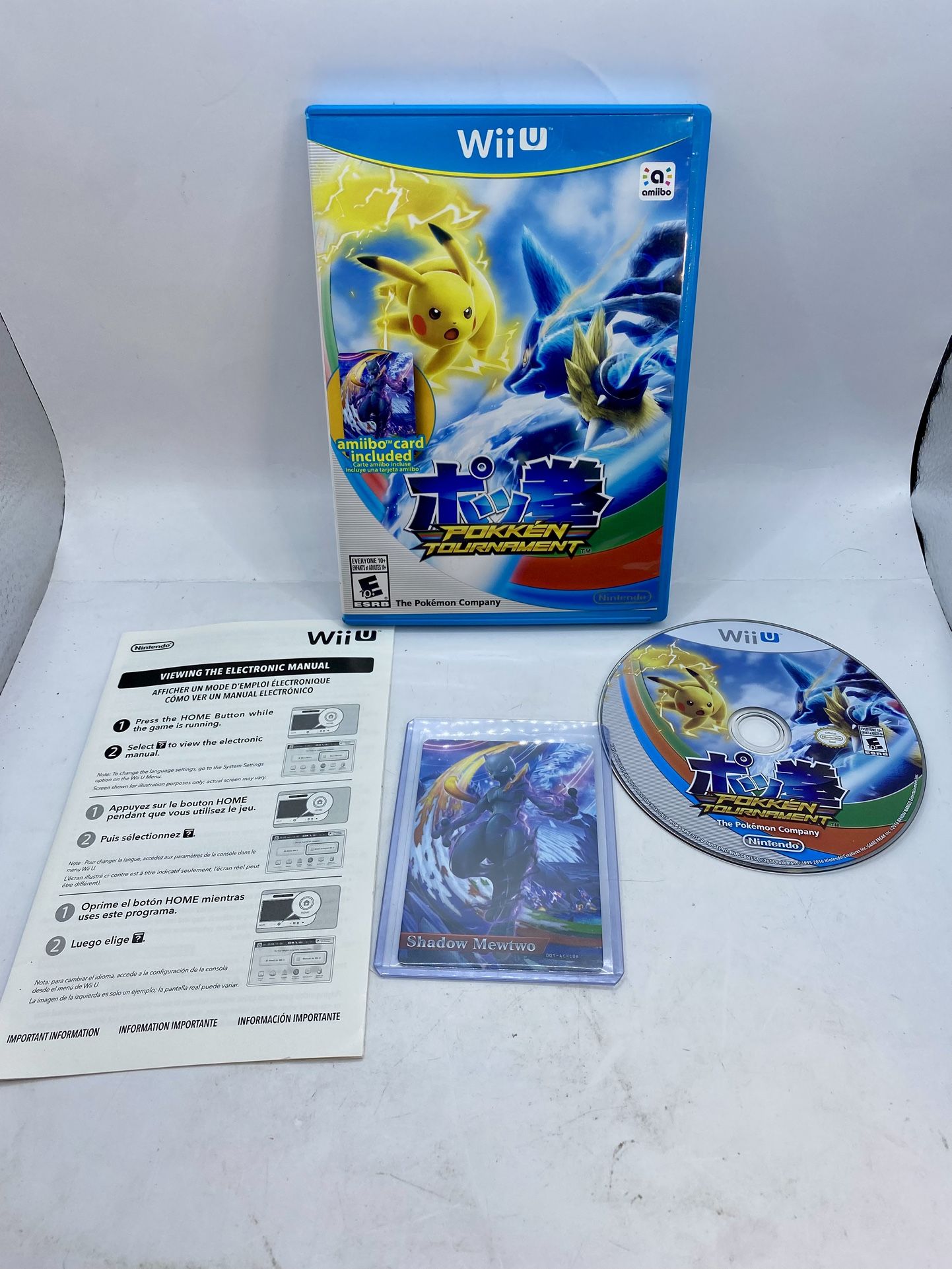 CIB Pokken Tournament w/Shadow Mewtwo Amiibo Card (Nintendo Wii U, 2016) Pokemon