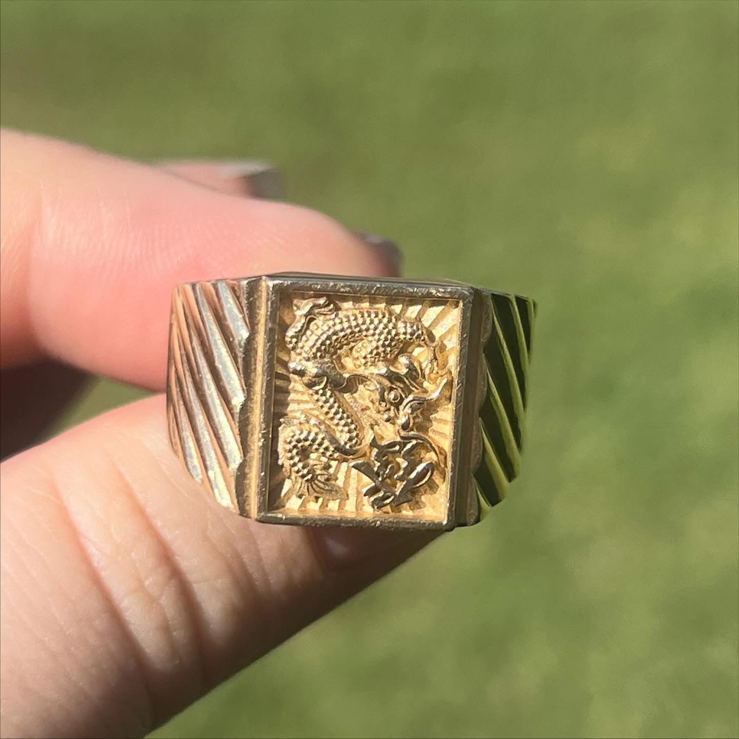 Chunky Solid 14k Gold Lucky Dragon Ring, Perfect Detail
