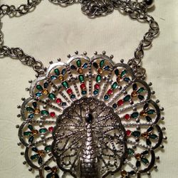 Heavy Vintage Peacock Necklace 