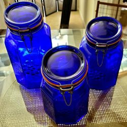 Vintage Blue Cobalt Glass Cannisters