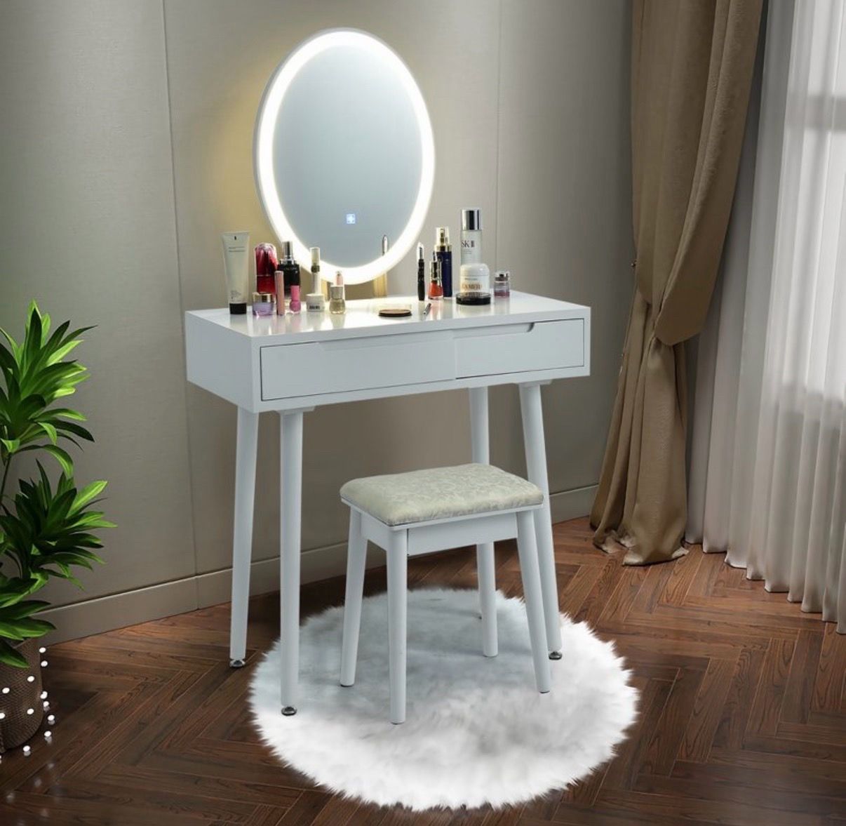 New (Unopened Box) Vanity Set & Stool – 3 Light Modes