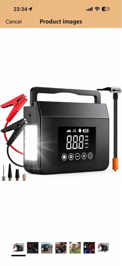 Tire Inflator Portable Air Compressor 150PSI, Jump Starter for All Gas/8.0L Diesel 4000A & 12V DC, Road Trip Essentials for Men and Women