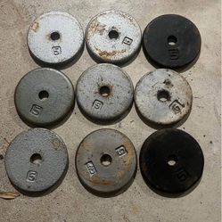 (9) Pancake Style Weight Plates 5lb Each  $20 For All Total Price 