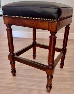 Frontgate Backless Leather and Wood Bar Stool