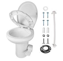 2026 New RV & Motorhome Toilet - Upgraded Pedal Flush, Gravity Flush with T-Style Outlets & Flange | Slow-Close Seat Cover