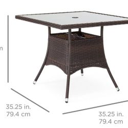 NEW Best Choice Products Brand Wicker & Glass Outdoor Patio Dining Table 35x35"
