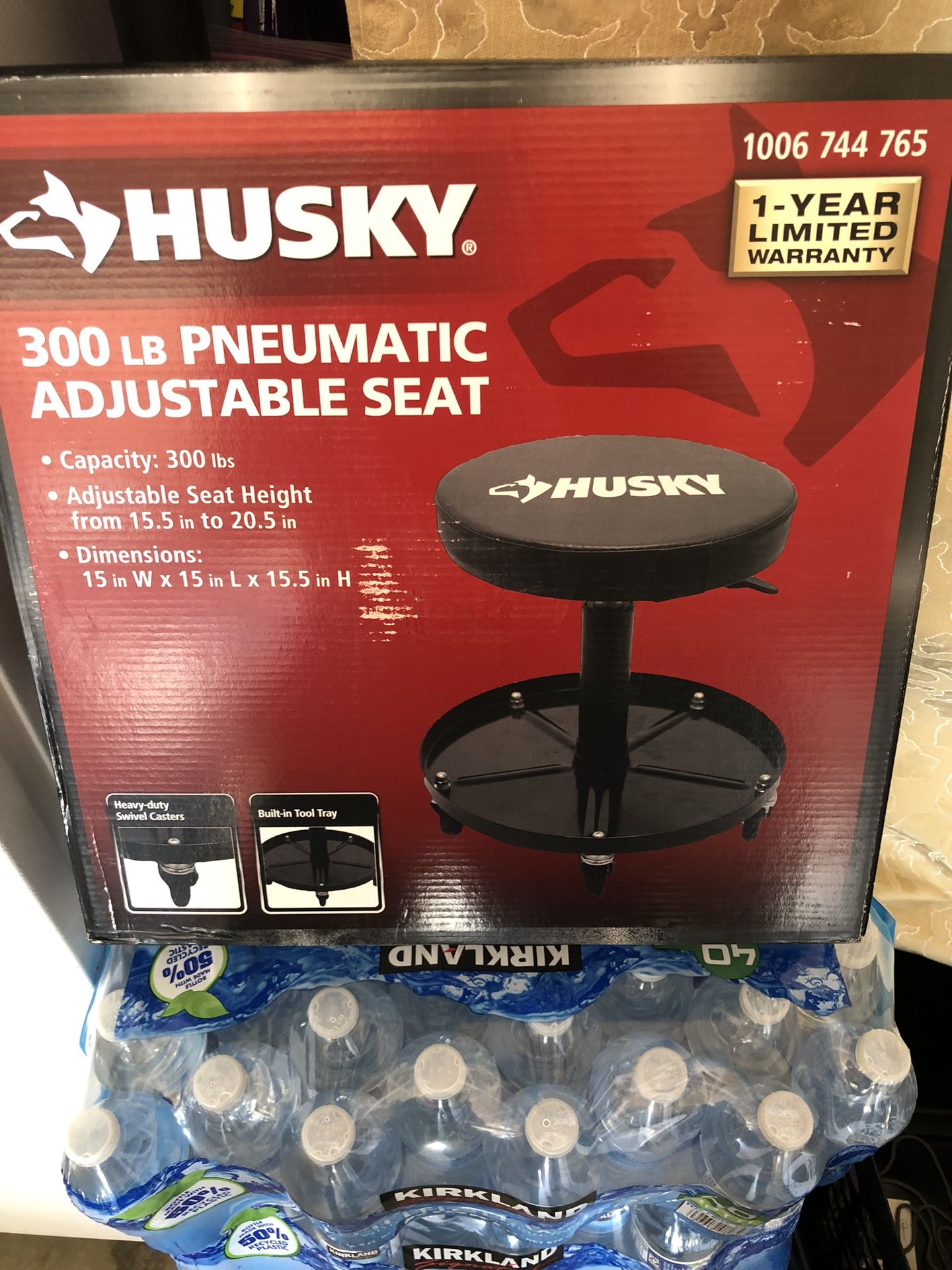 Husky Pneumatic Adjustable Creeper Seat with 15 in. Tool Storage Tray