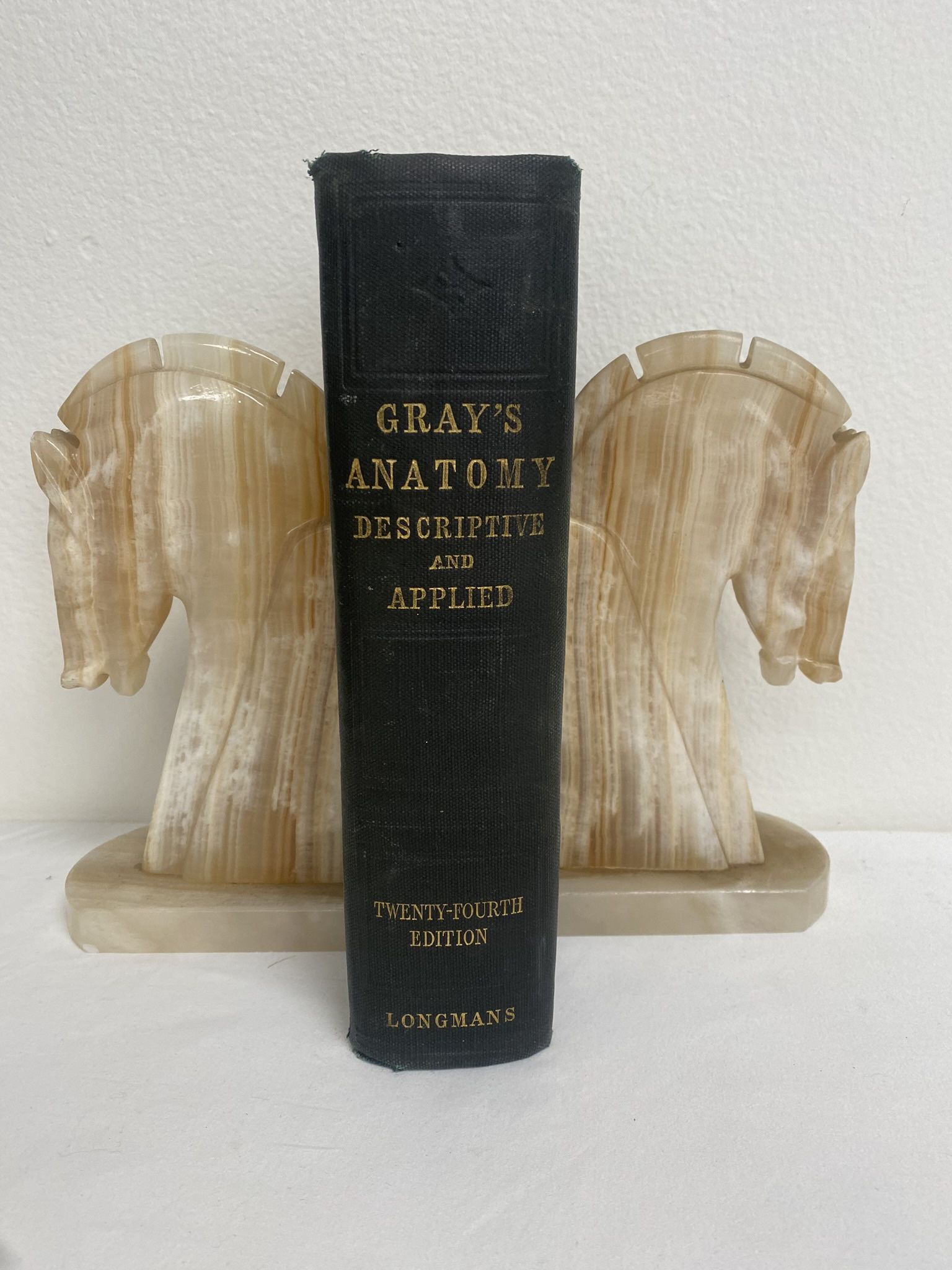Mid Century Beige / White Onyx Marble Bookends