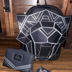 Loungefly Marvel Black Panther Wakanda Forever Mini Backpack & Matching Wallet 