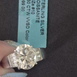 New Sterling Silver Moissanite Ring  6.50 CTW