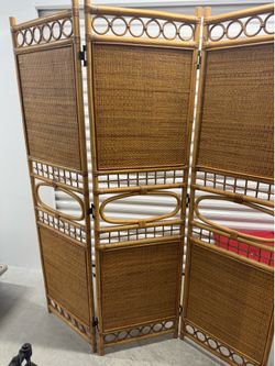 Vintage Rattan Bamboo Folding Room Divider Privacy Screen – 4 Panel