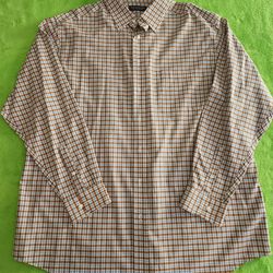 Roundtree & Yorke 2XT Shirt brown plaid cotton button UP