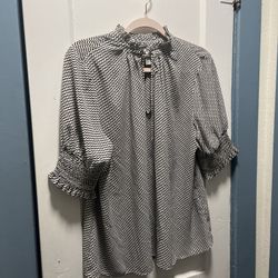 Black/White Print Blouse Sz XL