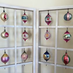 Vintage Lot of 12 Poland Tear Drop Christmas Ornaments Mica Indent