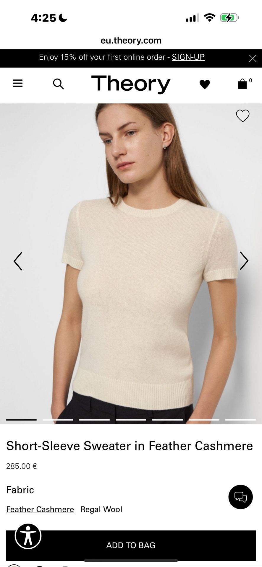 Theory 100% Cashmere Short-Sleeve Sweater Ivory XL ($300 new) Never Worn!
