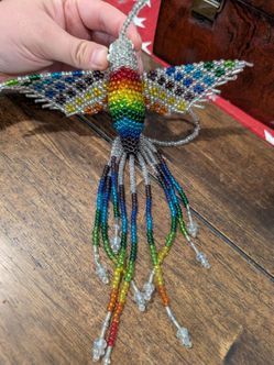 Handmade Beaded Hummingbird Ornament – Colorful Seed Bead Art