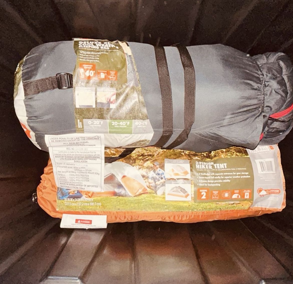 Ozark 2 Person Hiking Tent With 2 XL Sleeping Bags