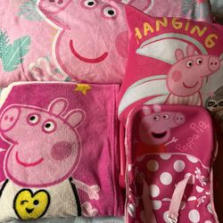 Pepper Pig 4 Items for 15.00  /sleep bag With Pillow/blanket and doll carrier 