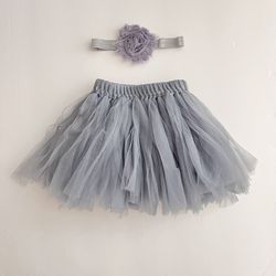 Grey Baby Tutu Dress With Headband 